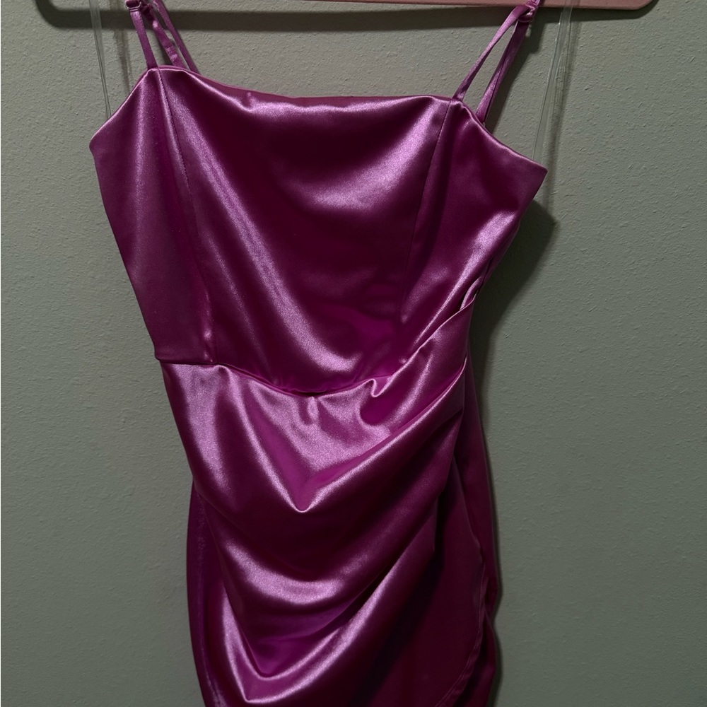 Elegant Magenta Satin Dress